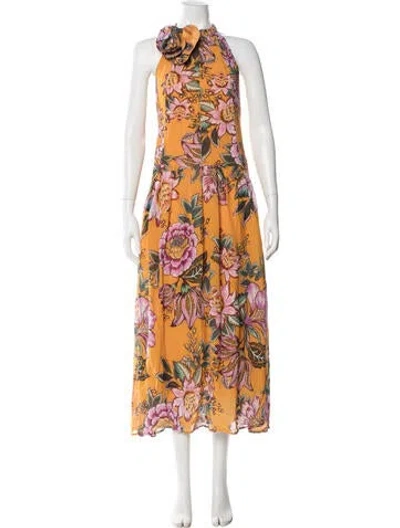 Pre-owned Farm Rio Floral Print Long Dress In Orange