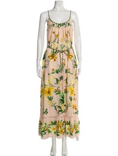 Pre-owned Farm Rio Floral Print Long Dress In Orange