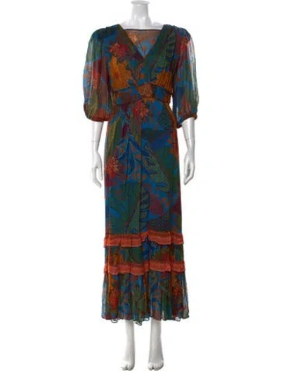 Pre-owned Farm Rio Floral Print Long Dress In Orange