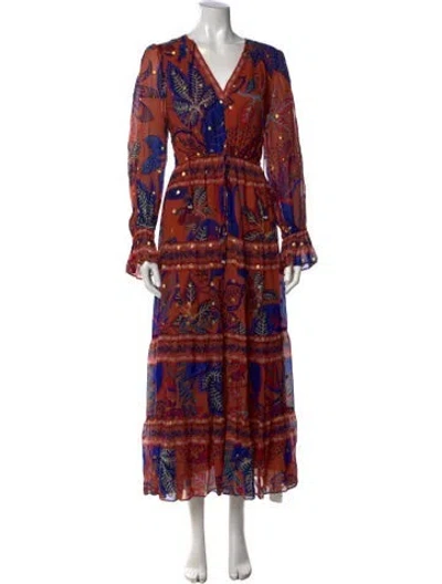 Pre-owned Farm Rio Floral Print Long Dress In Orange