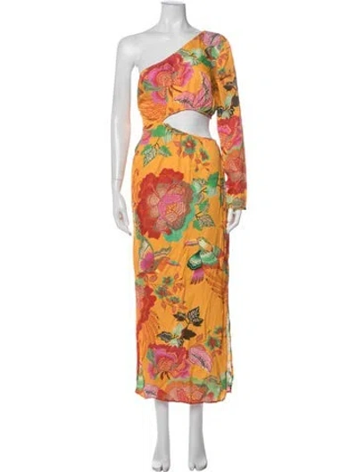 Pre-owned Farm Rio Floral Print Long Dress In Orange