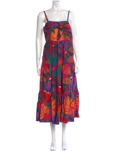 Pre-owned Farm Rio Floral Print Long Dress In Pink