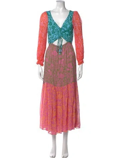 Pre-owned Farm Rio Floral Print Long Dress In Pink