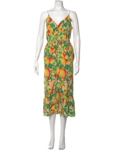 Pre-owned Farm Rio Floral Print Long Dress In Pink