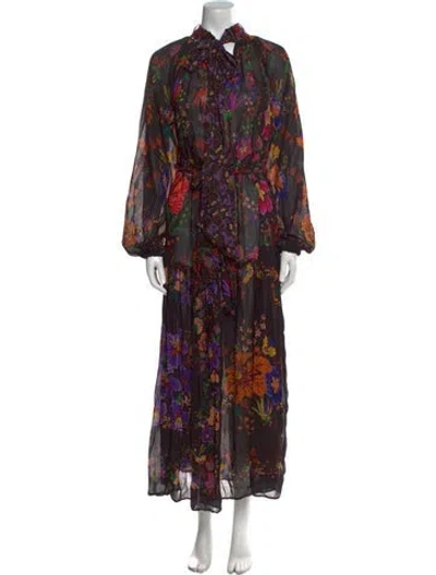 Pre-owned Farm Rio Floral Print Long Dress In Pink