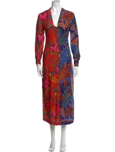 Pre-owned Farm Rio Floral Print Long Dress In Pink