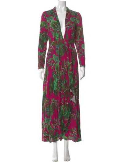 Pre-owned Farm Rio Floral Print Long Dress In Pink