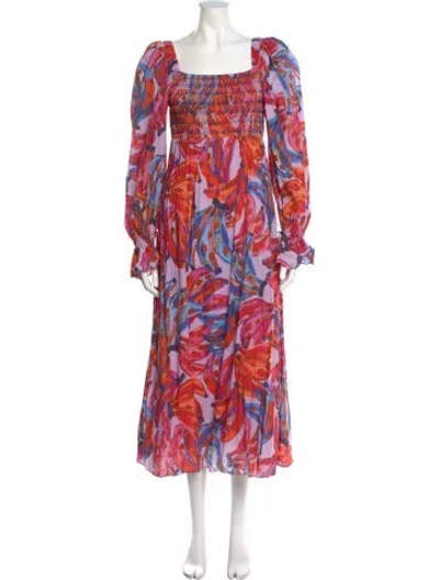Pre-owned Farm Rio Floral Print Long Dress In Pink