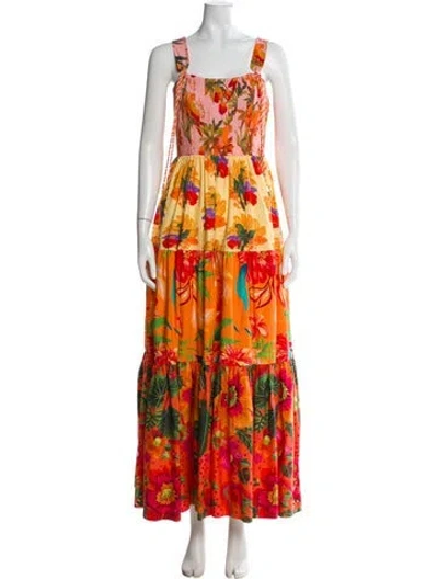 Pre-owned Farm Rio Floral Print Long Dress In Pink