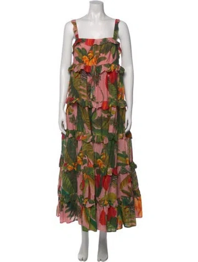 Pre-owned Farm Rio Floral Print Long Dress In Pink