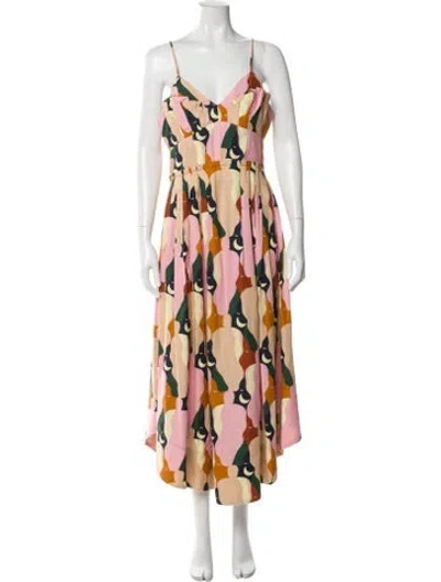 Pre-owned Farm Rio Floral Print Long Dress In Pink