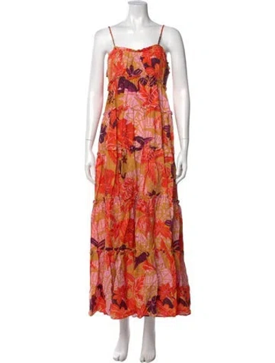 Pre-owned Farm Rio Floral Print Long Dress In Pink