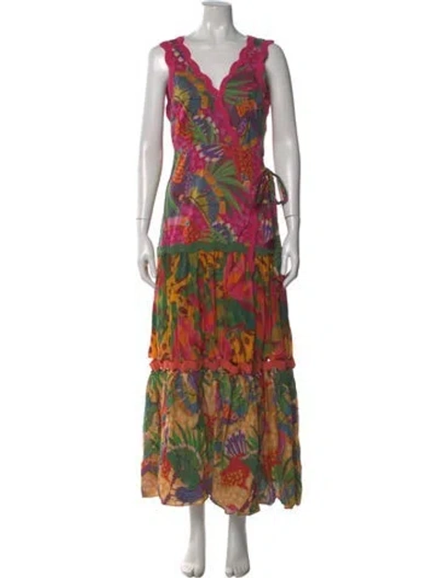 Pre-owned Farm Rio Floral Print Long Dress In Pink