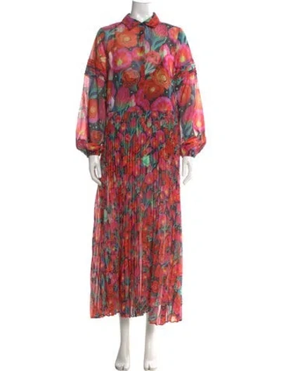 Pre-owned Farm Rio Floral Print Long Dress In Pink