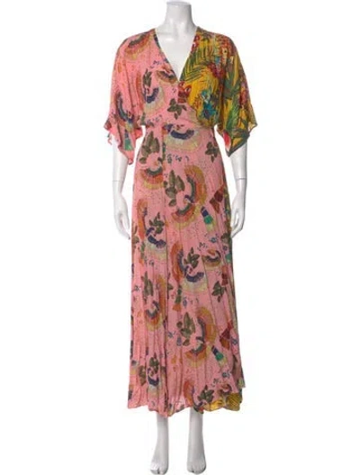 Pre-owned Farm Rio Floral Print Long Dress In Pink