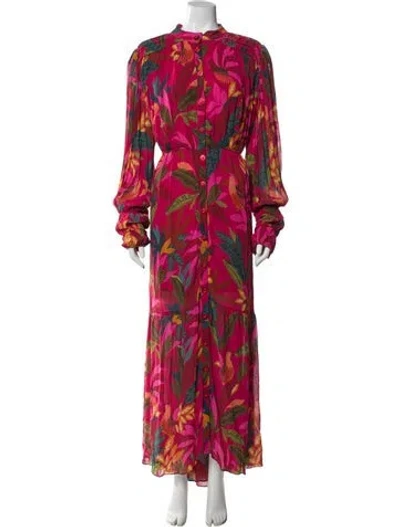 Pre-owned Farm Rio Floral Print Long Dress In Pink