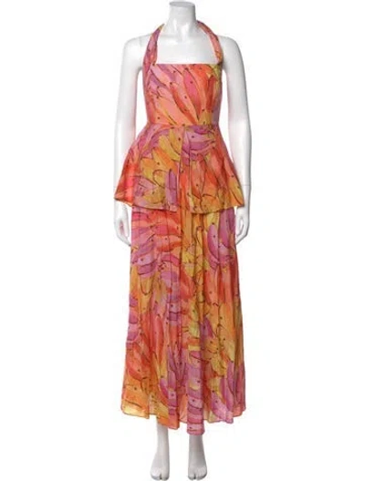 Pre-owned Farm Rio Floral Print Long Dress In Pink