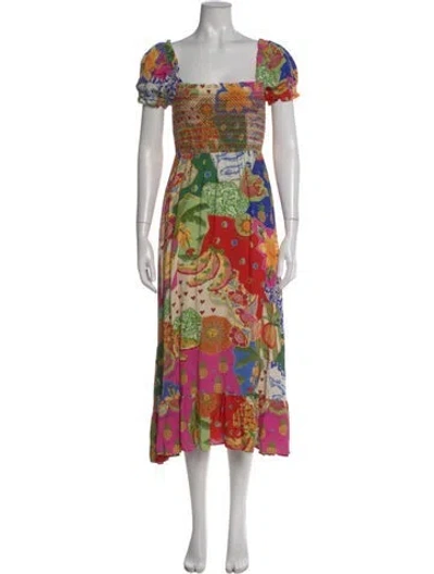 Pre-owned Farm Rio Floral Print Long Dress In Pink