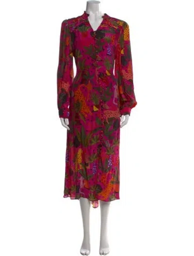 Pre-owned Farm Rio Floral Print Long Dress In Pink