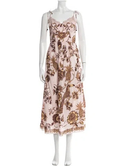 Pre-owned Farm Rio Floral Print Long Dress In Pink