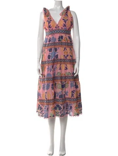 Pre-owned Farm Rio Floral Print Long Dress In Pink
