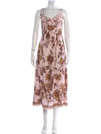 Pre-owned Farm Rio Floral Print Long Dress In Pink