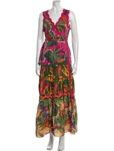 Pre-owned Farm Rio Floral Print Long Dress In Pink
