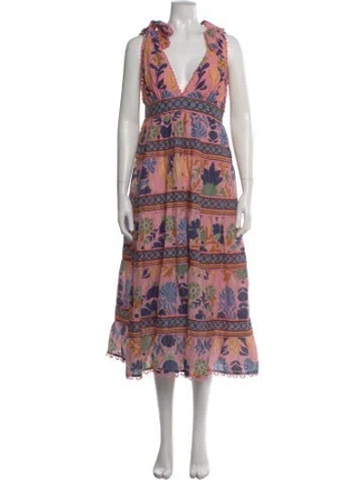 Pre-owned Farm Rio Floral Print Long Dress In Pink