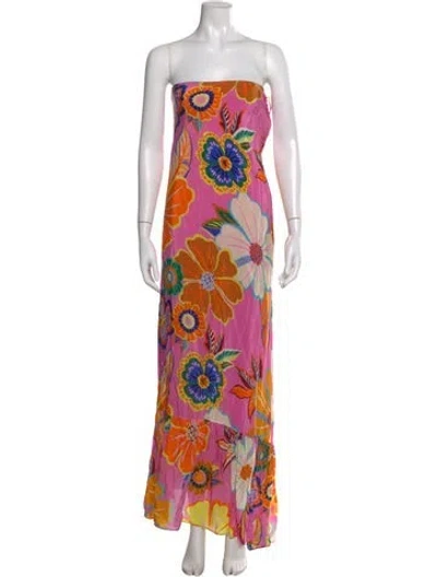 Pre-owned Farm Rio Floral Print Long Dress In Pink