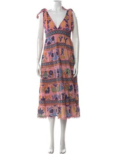 Pre-owned Farm Rio Floral Print Long Dress In Pink