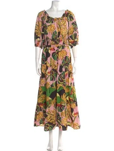 Pre-owned Farm Rio Floral Print Long Dress In Pink