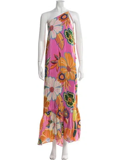 Pre-owned Farm Rio Floral Print Long Dress In Pink