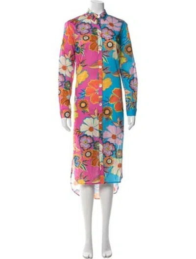Pre-owned Farm Rio Floral Print Long Dress In Pink