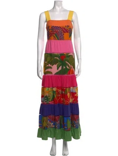 Pre-owned Farm Rio Floral Print Long Dress In Pink