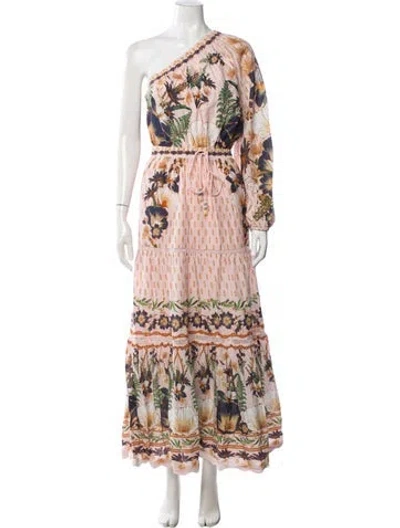 Pre-owned Farm Rio Floral Print Long Dress In Pink