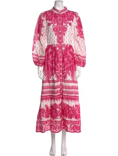Pre-owned Farm Rio Floral Print Long Dress In Pink