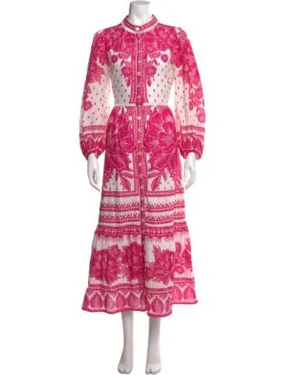 Pre-owned Farm Rio Floral Print Long Dress In Pink