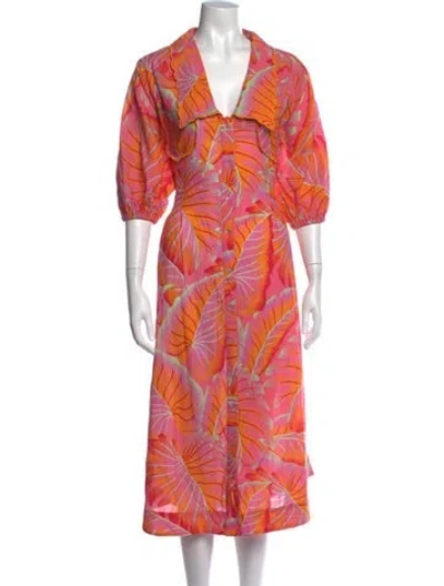 Pre-owned Farm Rio Floral Print Long Dress In Pink