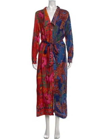Pre-owned Farm Rio Floral Print Long Dress In Pink