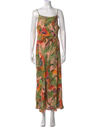 Pre-owned Farm Rio Floral Print Long Dress In Pink