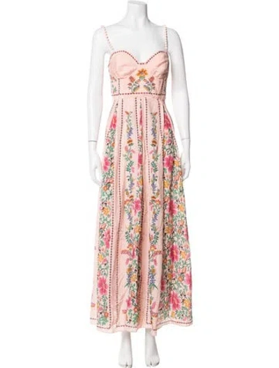Pre-owned Farm Rio Floral Print Long Dress In Pink