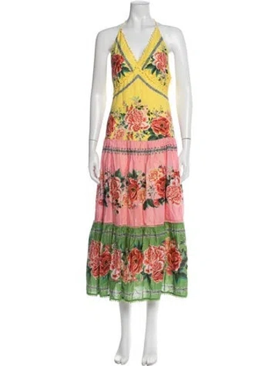 Pre-owned Farm Rio Floral Print Long Dress In Pink
