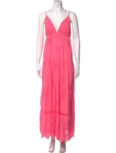 Pre-owned Farm Rio Floral Print Long Dress In Pink