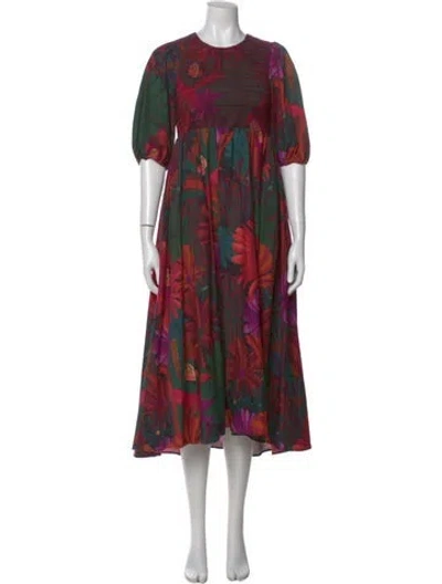 Pre-owned Farm Rio Floral Print Long Dress In Purple