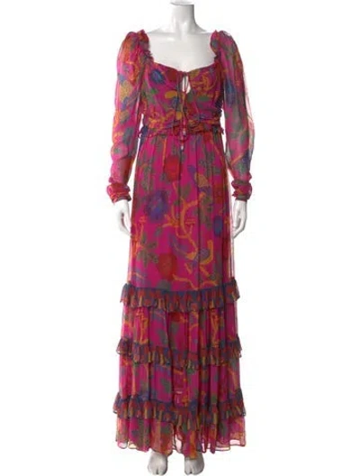 Pre-owned Farm Rio Floral Print Long Dress In Purple