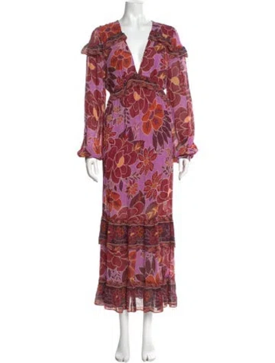 Pre-owned Farm Rio Floral Print Long Dress In Purple