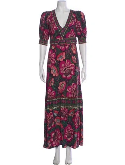 Pre-owned Farm Rio Floral Print Long Dress In Purple