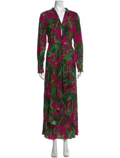 Pre-owned Farm Rio Floral Print Long Dress In Purple