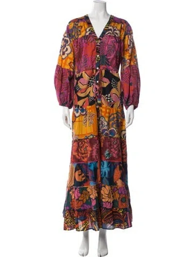 Pre-owned Farm Rio Floral Print Long Dress In Purple