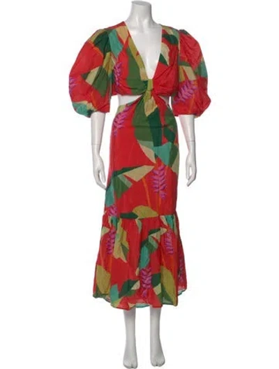 Pre-owned Farm Rio Floral Print Long Dress In Red